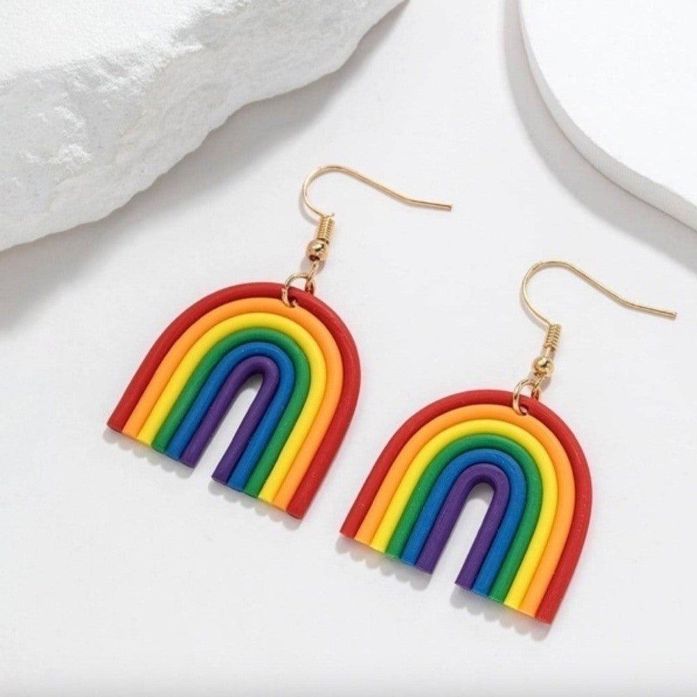 Boho Festival Colorful Rainbow Dangle Earrings Jewelry Pride Clay Drop Whimsical