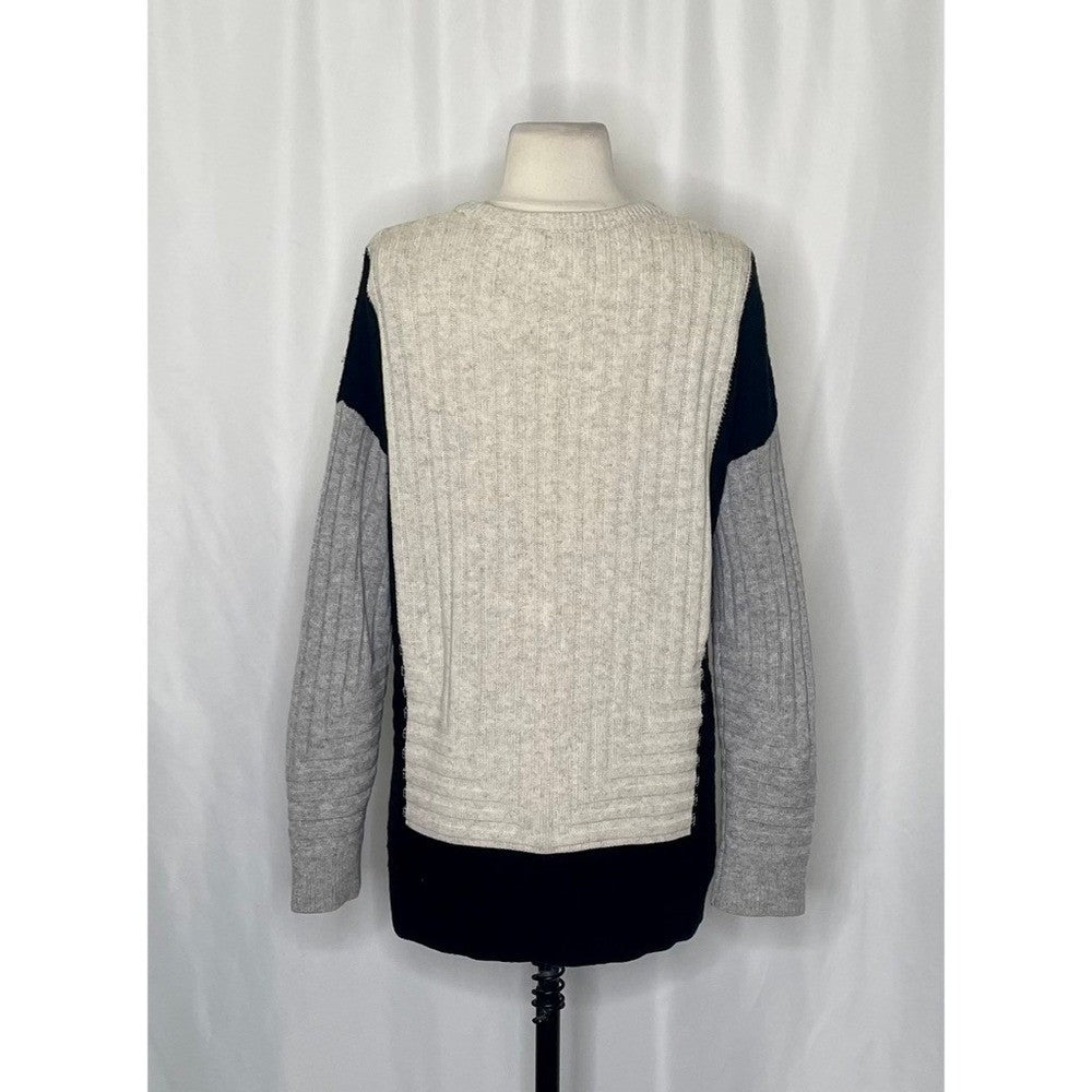 VINCE Cashmere Wool Colorblock Sweater Black Gray Ivory Intarsia Ribbed Small
