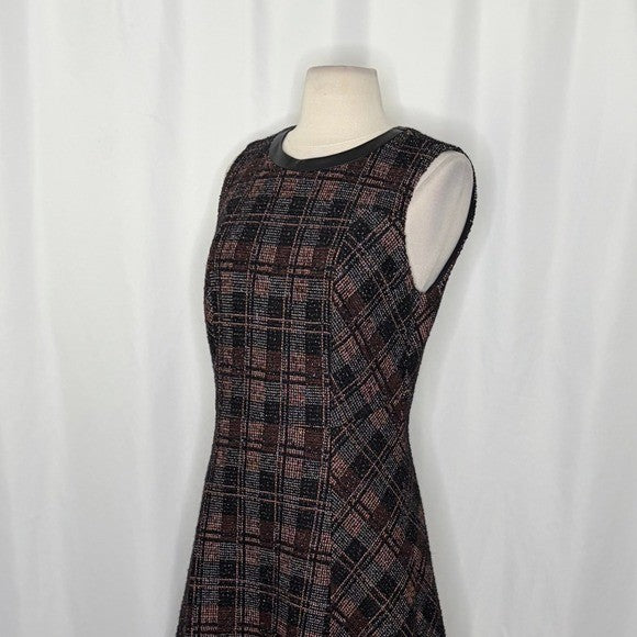 CLASSIQUES ENTIER Stella Tweed A-Line Fit N' Flare Dress Leather Wool Plaid 8