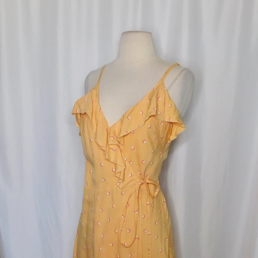 BEACHGOLD Lottie Geometric Print Wrap Dress Cover Up Tassels Tie Waist Small