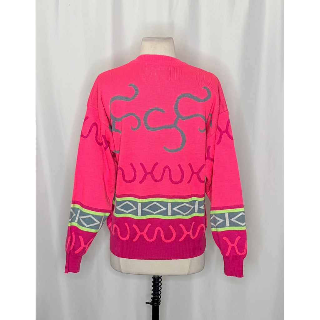 Vintage SUMMIT COUNTY Sporty Wool Blend Crew Neck Sweater Pink Colorful Medium
