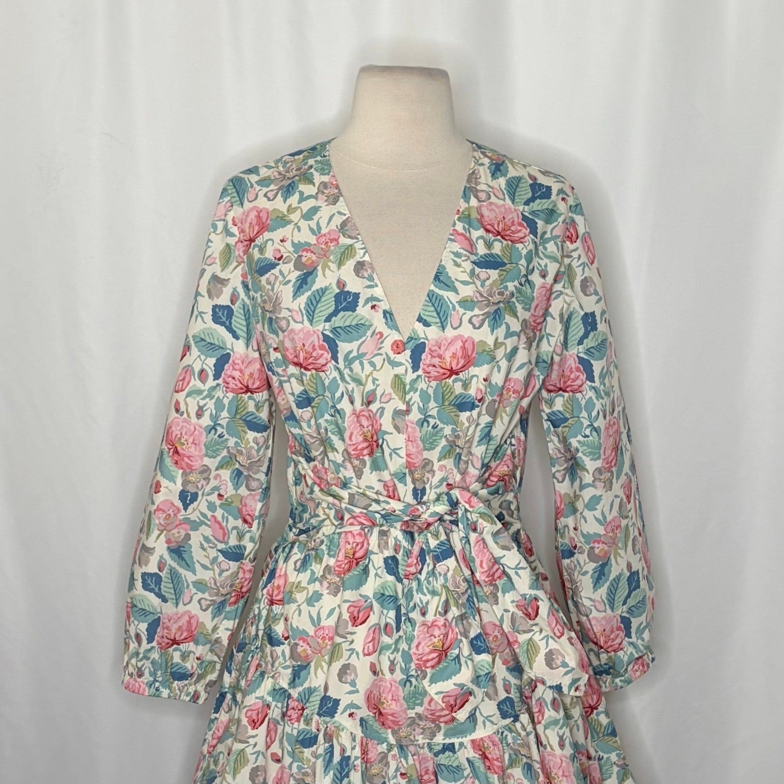 La Vie REBECCA TAYLOR Paint Garden Floral Dress Tie Waist Mini Spring Medium