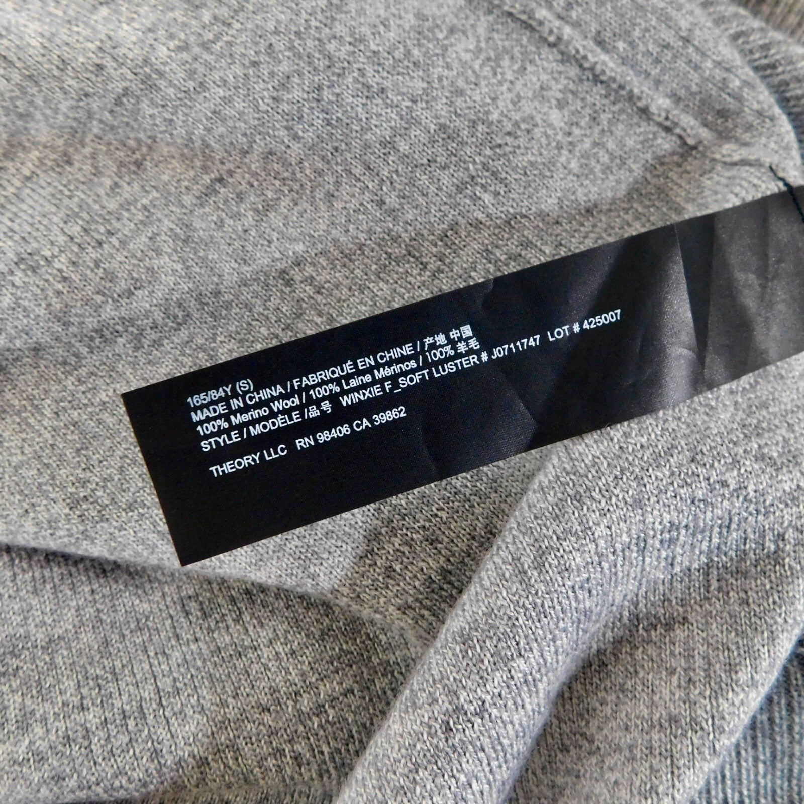 THEORY Winxie Gray Ribbed Knit Draped Cardigan Sweater Merino Wool Small