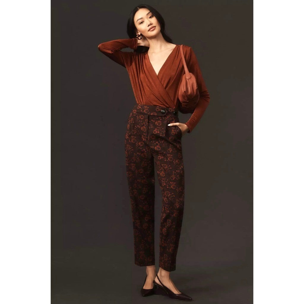 Anthropologie MAEVE Floral Jacquard High-Rise Trousers Pants Tapered Office 2