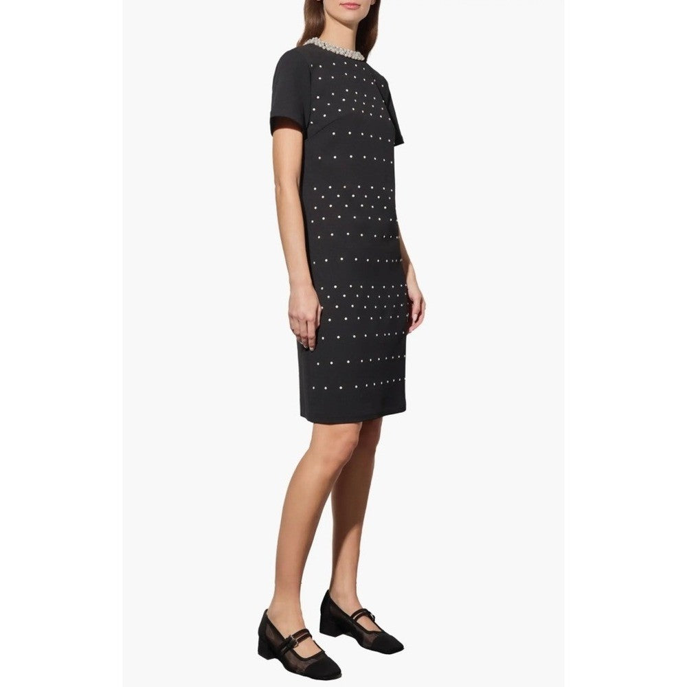 NWT!! MING WANG Heritage Fit Embellished Crepe Sheath Dress Black Pearls X-Small