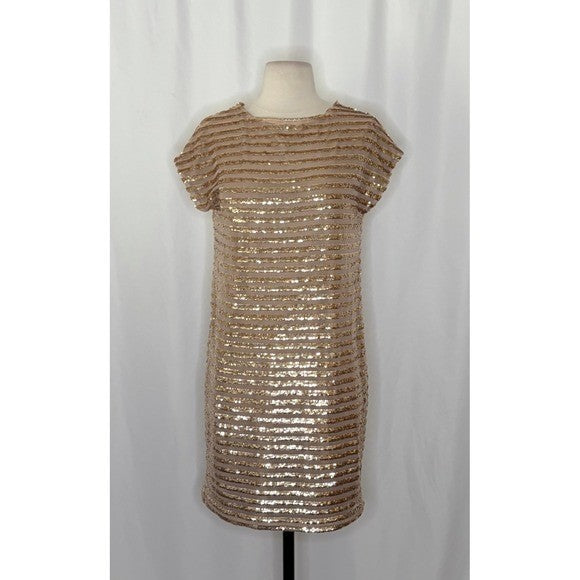 NWT!! Trina TRINA TURK Sequin Stripe Mini Party Cocktail Dress Gold Shift Small