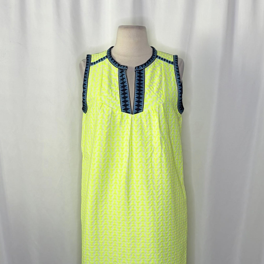 J. CREW Printed Shift Dress Neon Lime Green Retro Vacation Preppy Size 6