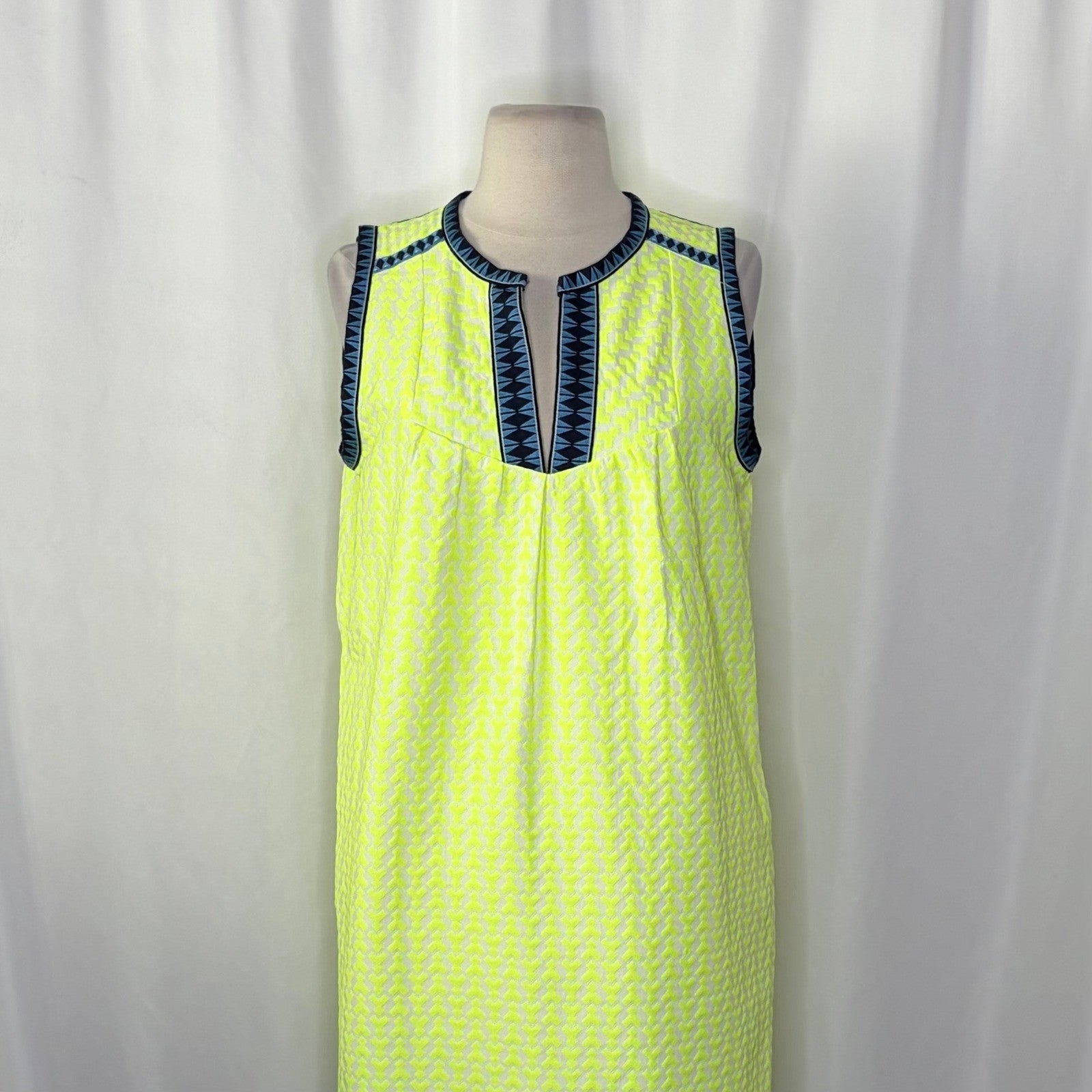 J. CREW Printed Shift Dress Neon Lime Green Retro Vacation Preppy Size 6