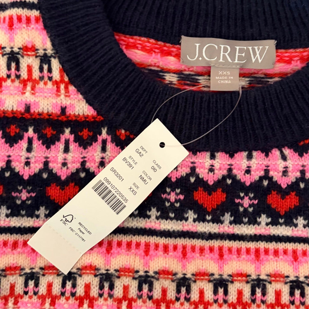 NWT!! J. CREW Fair Isle Crewneck Sweater Lambswool Wool Knit Blend XX-Small XXS