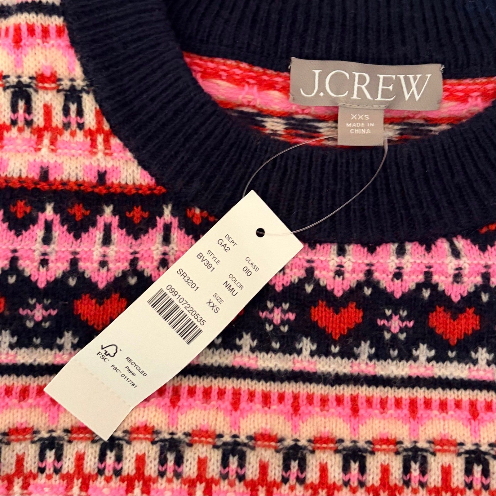 NWT!! J. CREW Fair Isle Crewneck Sweater Lambswool Wool Knit Blend XX-Small XXS