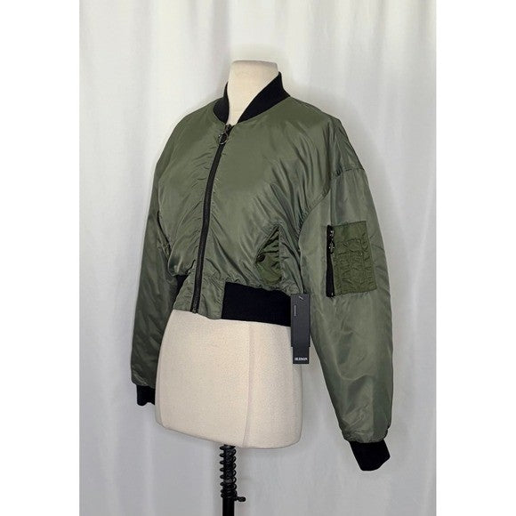 NWT!! Revolve HUDSON JEANS Rogue Olive Green Bomber Jacket Cropped Pockets Small