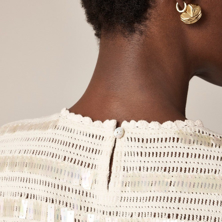 NWT!! J. CREW Crochet Shirt Shimmery Sequins Knit Party Glam Preppy X-Small