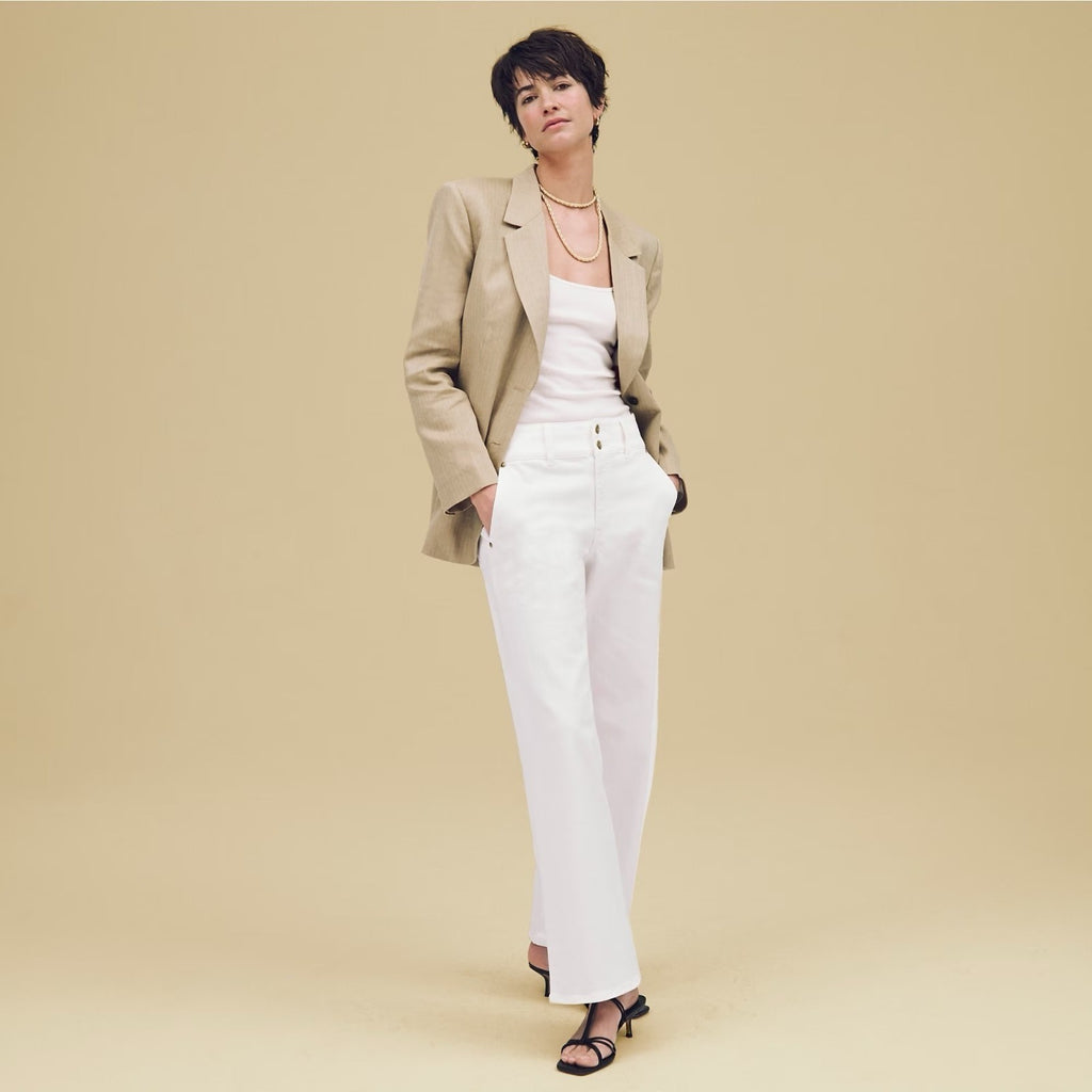 NWT!! J. CREW Slim Wide Jeans Stacked Buttons Solid White Size 30 Petite 30P