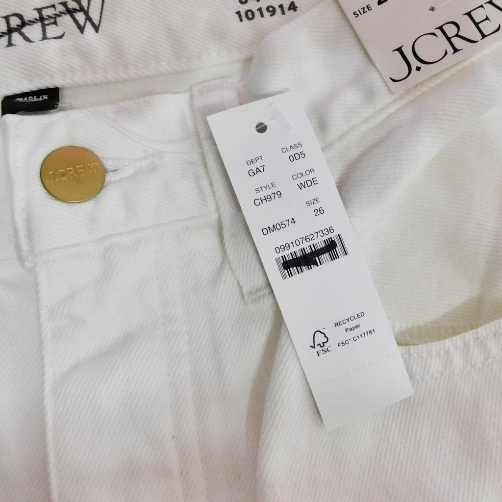 NWT!! J. CREW White '84 Slouchy Jeans Solid Button Fly Straight Legs Size 26