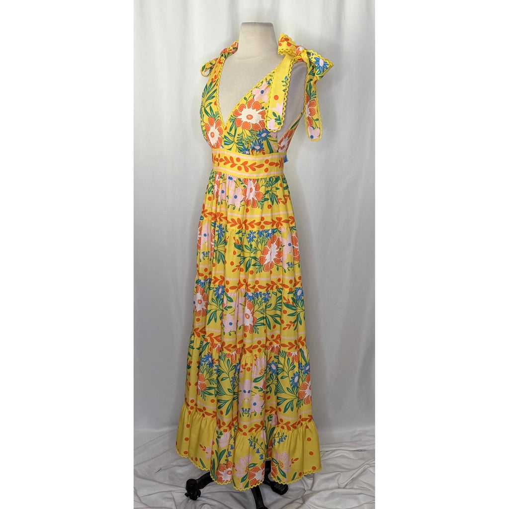 NWT!! CHELSEA & VIOLET Cecily Maxi Dress Yellow Floral Vacation Tiered X-Small