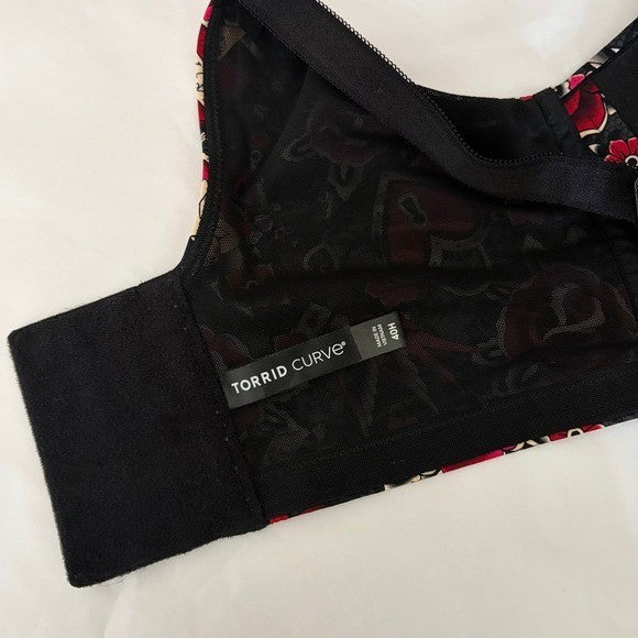 TORRID Curve Dream Tattoo Valentine Floral Hearts Black Wire-Free Bra Size 40H