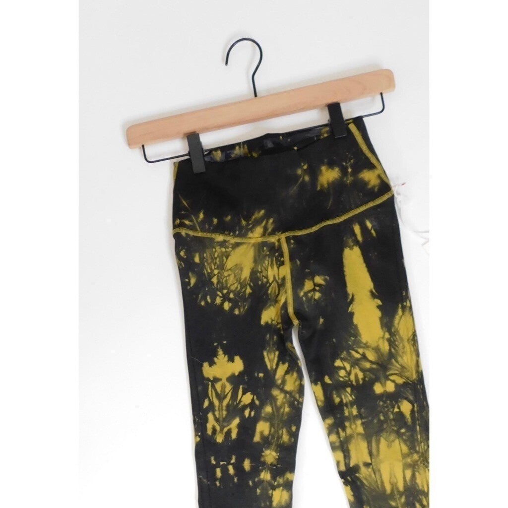 NWT!! GOOD AMERICAN Black & Yellow Tie Dye Seamless Leggings 00 0 X-Small