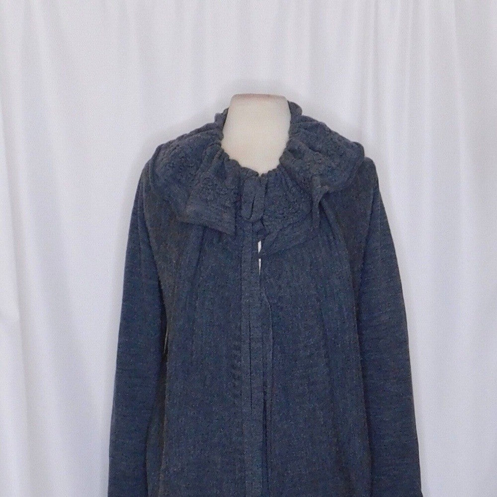 Anthropologie MOTH Gray Wool Ha'penny Cardigan Ruffled Cinched Tie Neck Medium