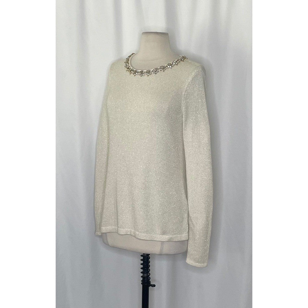 J. MCLAUGHLIN Metallic Gold Embellished Neckline Pullover Sweater Knitwear Small