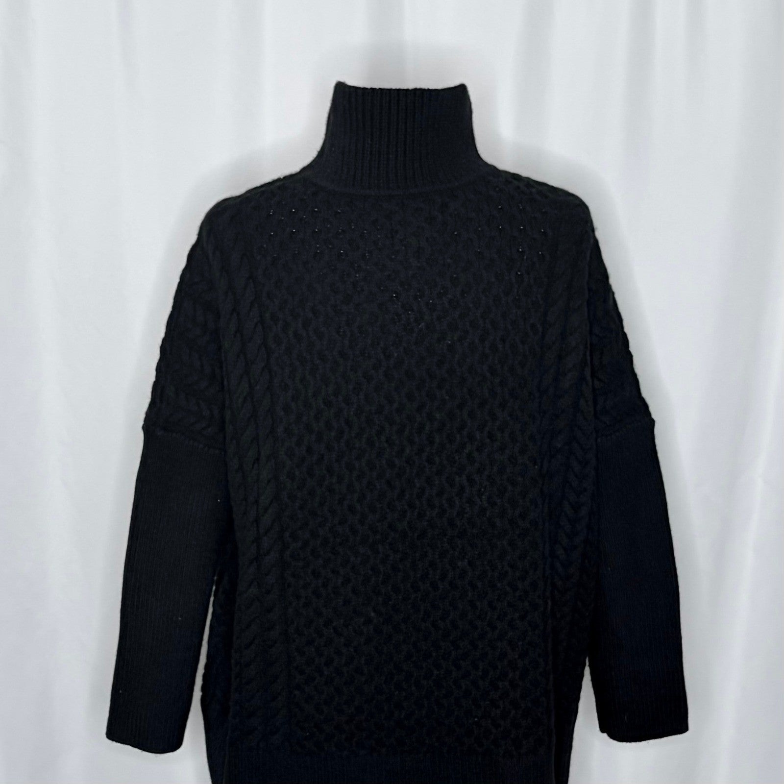 AYR Le Square Extra Fine Merino Wool Chunky Knit Sweater Black Pullover Small