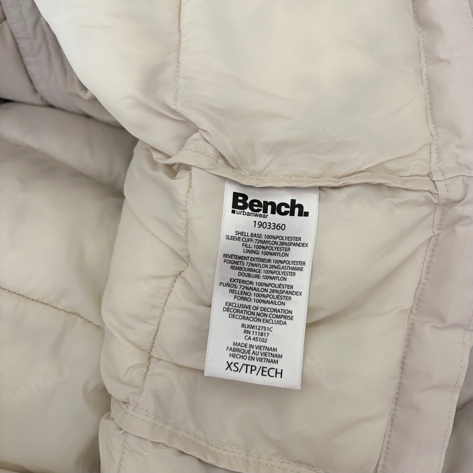 BENCH Long Hooded Puffer Coat Removable Hood Pockets Minimalist Quilted X-Small