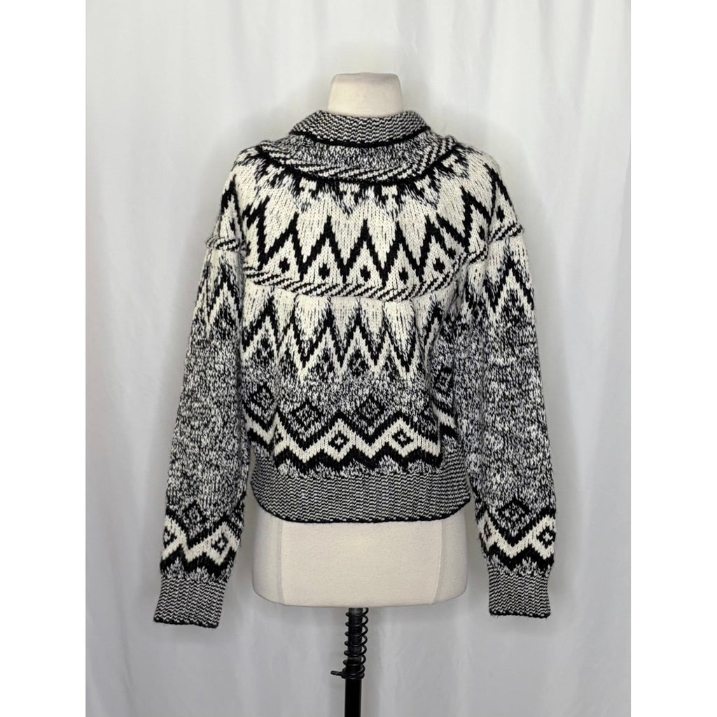 ZARA Nordic Fairisle Jacquard Sweater Black White Fair Isle Knit Pullover Medium