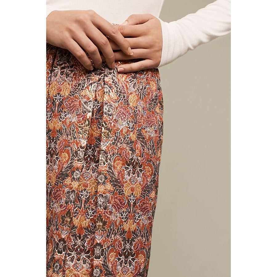 Anthropologie MAEVE Rosie Floral Skirt Pleated Metallic Brocade Pockets Small