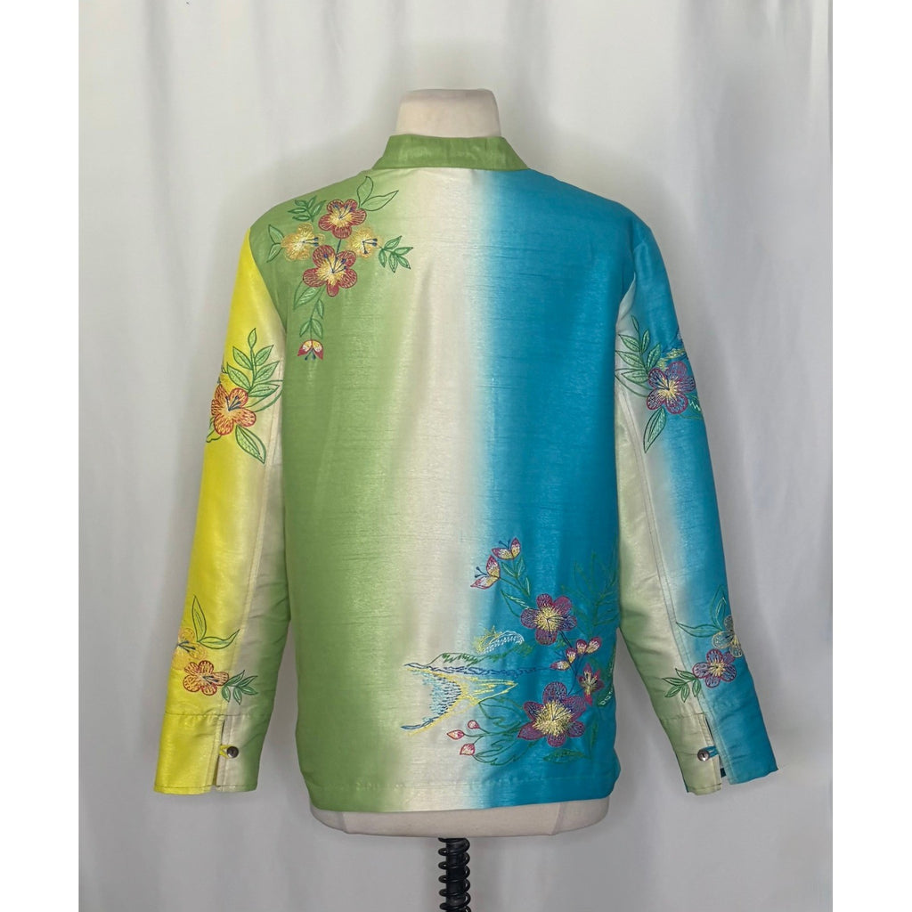 Vintage MARSH LANDING Embroidered Floral Islands Jacket Ombré Asian Medium