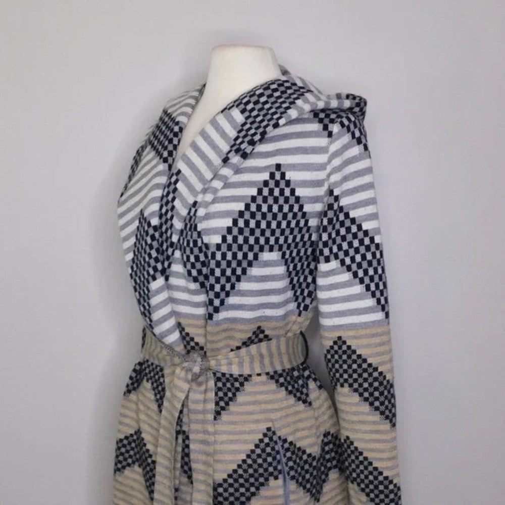Anthropologie FIELD FLOWER Chevron Stripe Belted Wool Sweater Coat Hood X-Small