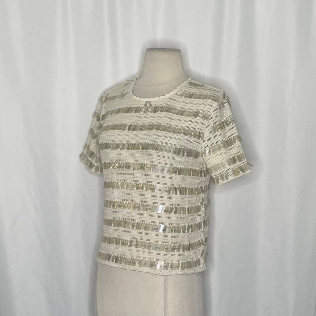 NWT!! J. CREW Crochet Shirt Shimmery Sequins Knit Party Glam Preppy X-Small