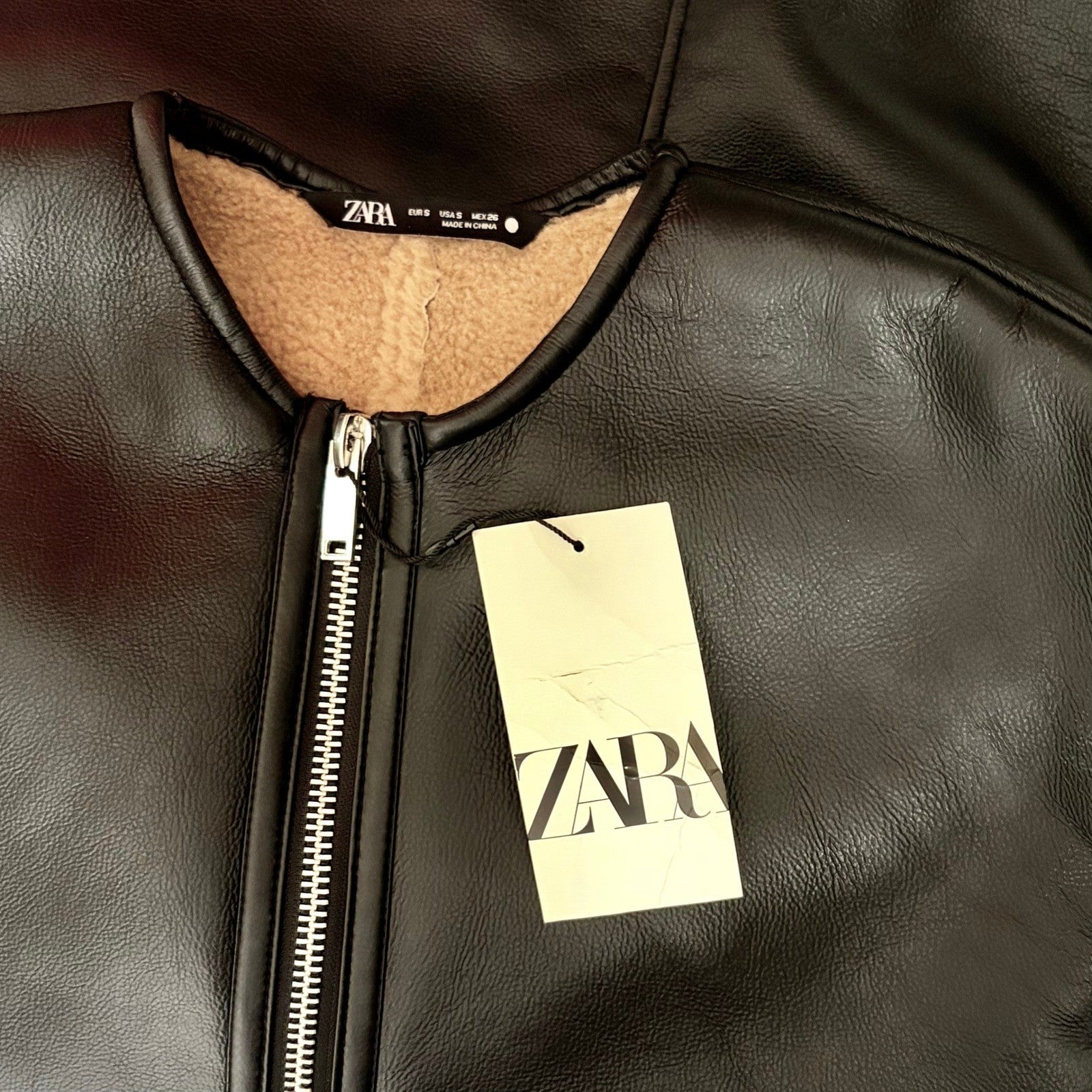 NWT!! ZARA ZW Collection Double Faced Coat Jacket Black Fleece Lining Small