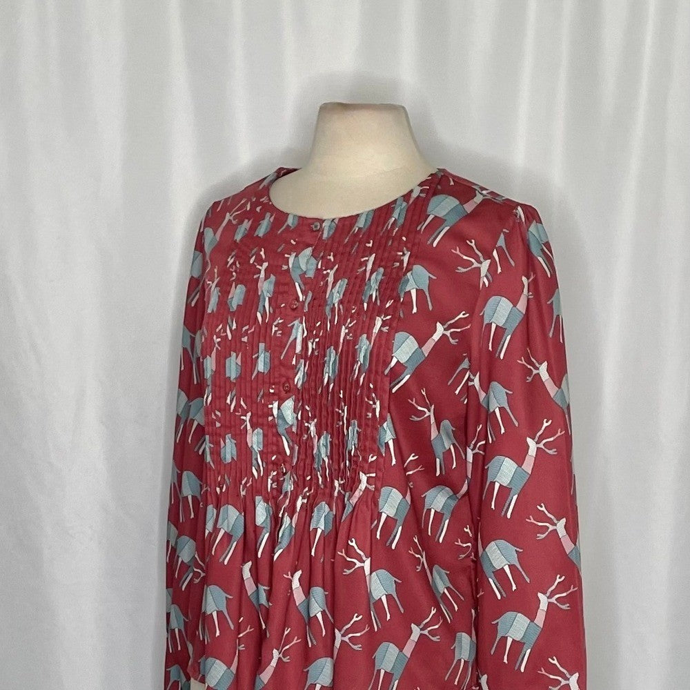 Anthropologie GEISHA DESIGNS Reindeer Deer Print Pleated Top Blouse Medium