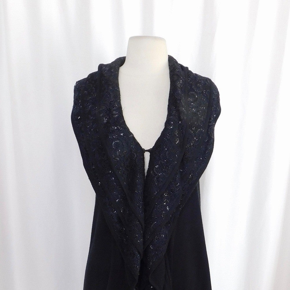 ALICE + OLIVIA Black Cascading Ruffled Knit Floral Lace Sweater Vest Cashmere XS
