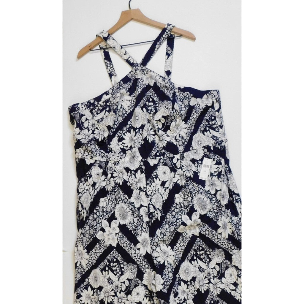 NWT!! Anthropologie MAEVE Magda Halter Jumpsuit Retro Floral Wide Legs Size 24W