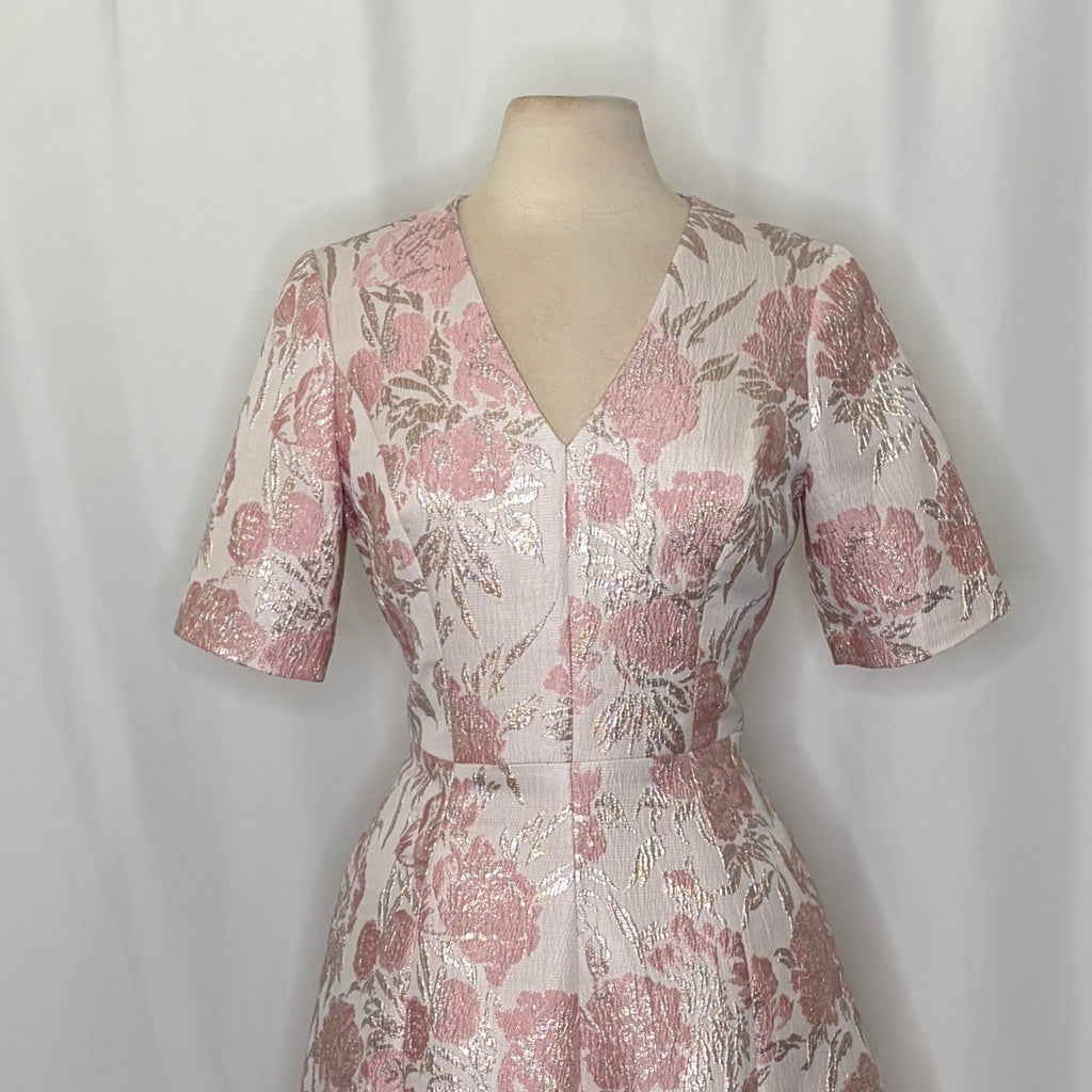 GAL MEETS GLAM Adair Pink Pearl Floral Jacquard Dress Fit N' Flare Pockets 8
