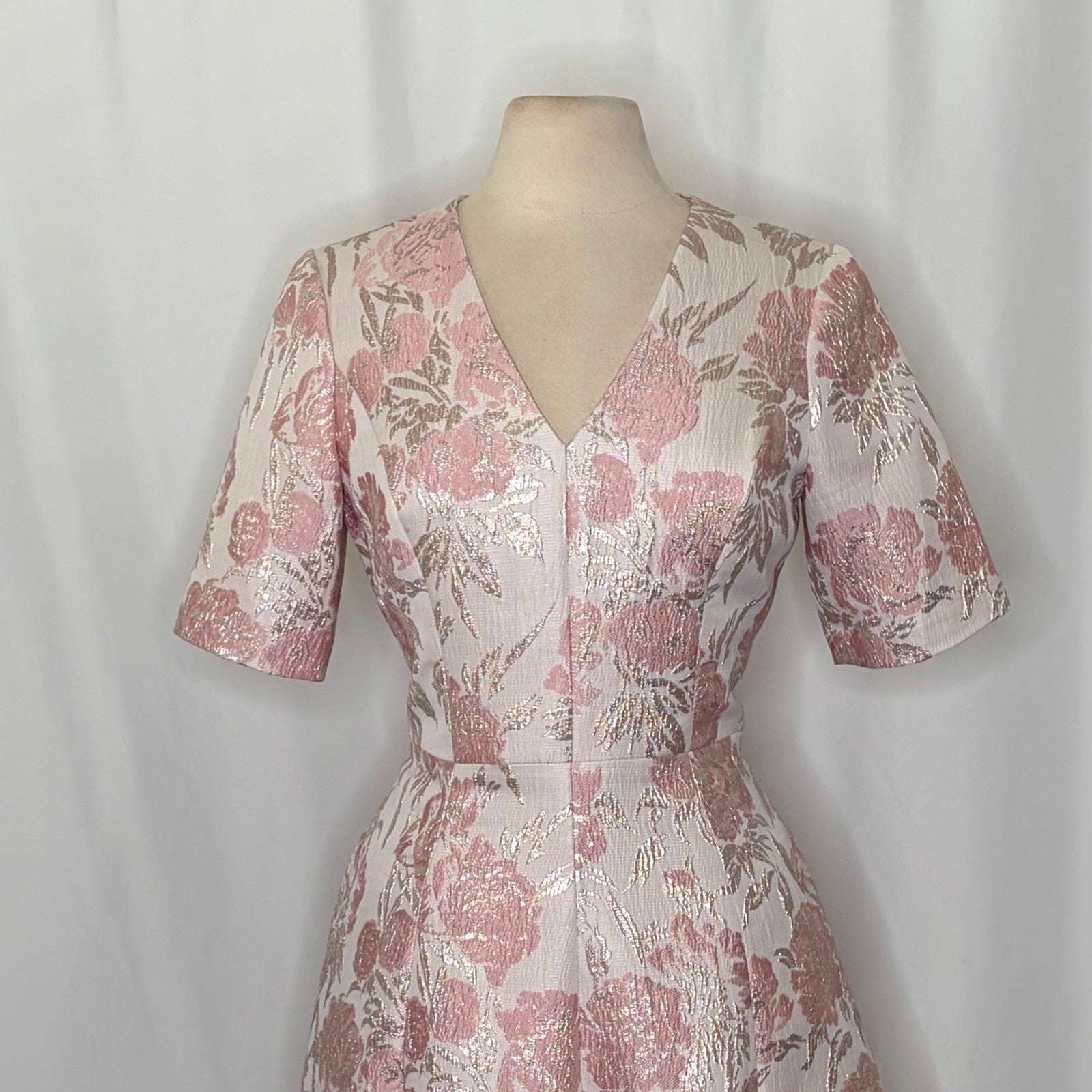 GAL MEETS GLAM Adair Pink Pearl Floral Jacquard Dress Fit N' Flare Pockets 8