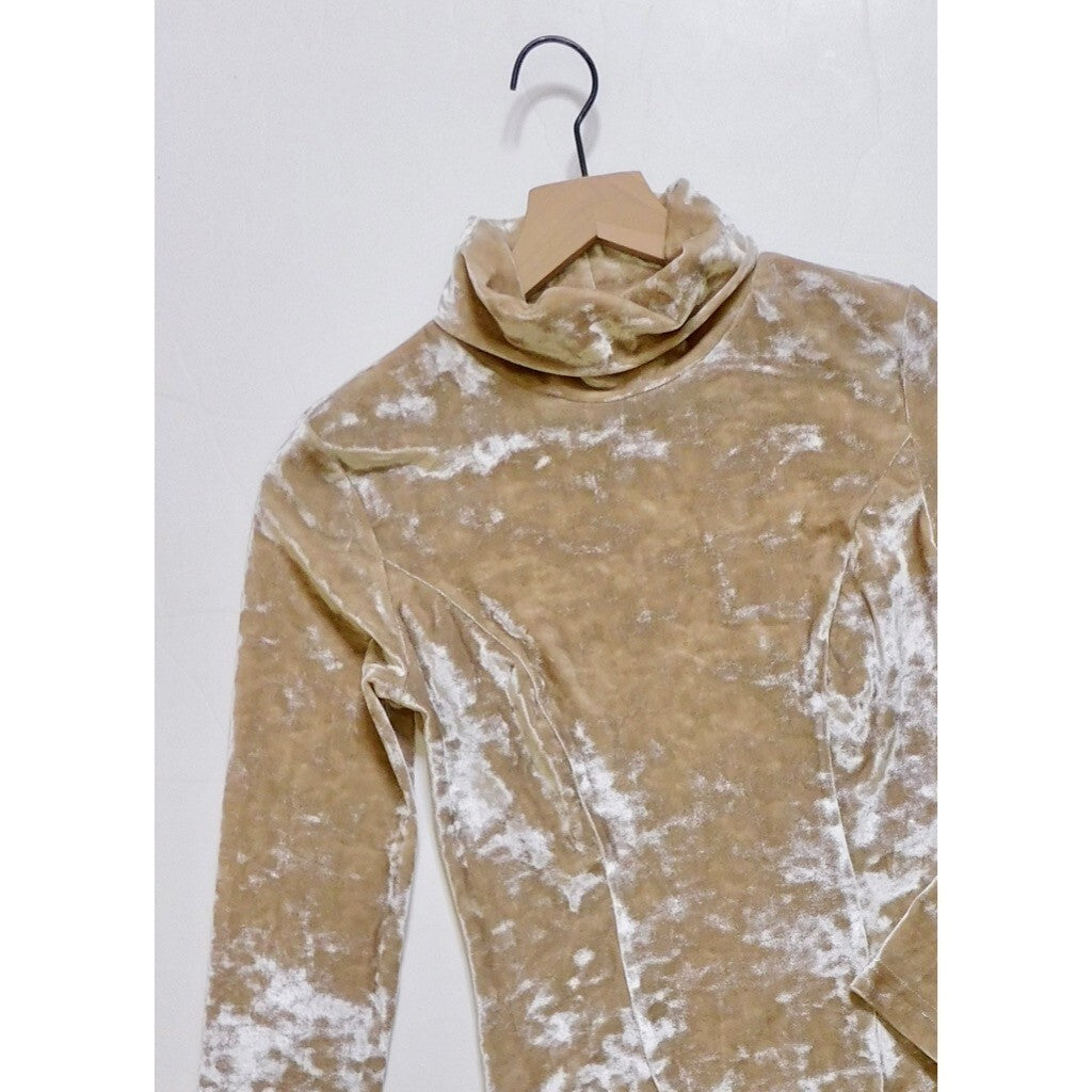 ZARA Velvet High Neck Bodysuit Top Champagne Ecru Fitted Snaps Party X-Small