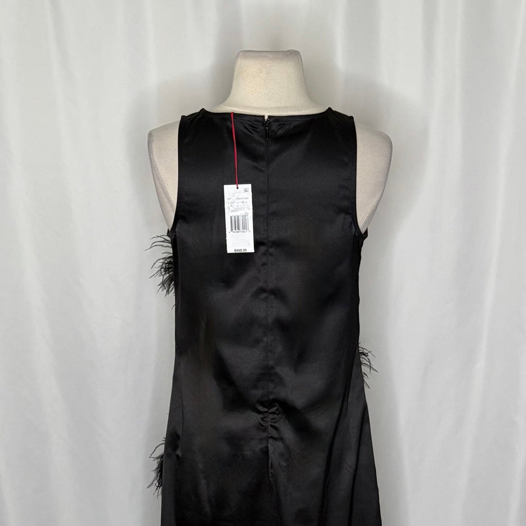 NWT!! FRANCES VALENTINE Feather Maxi Dress Solid Black Party Cocktails Small