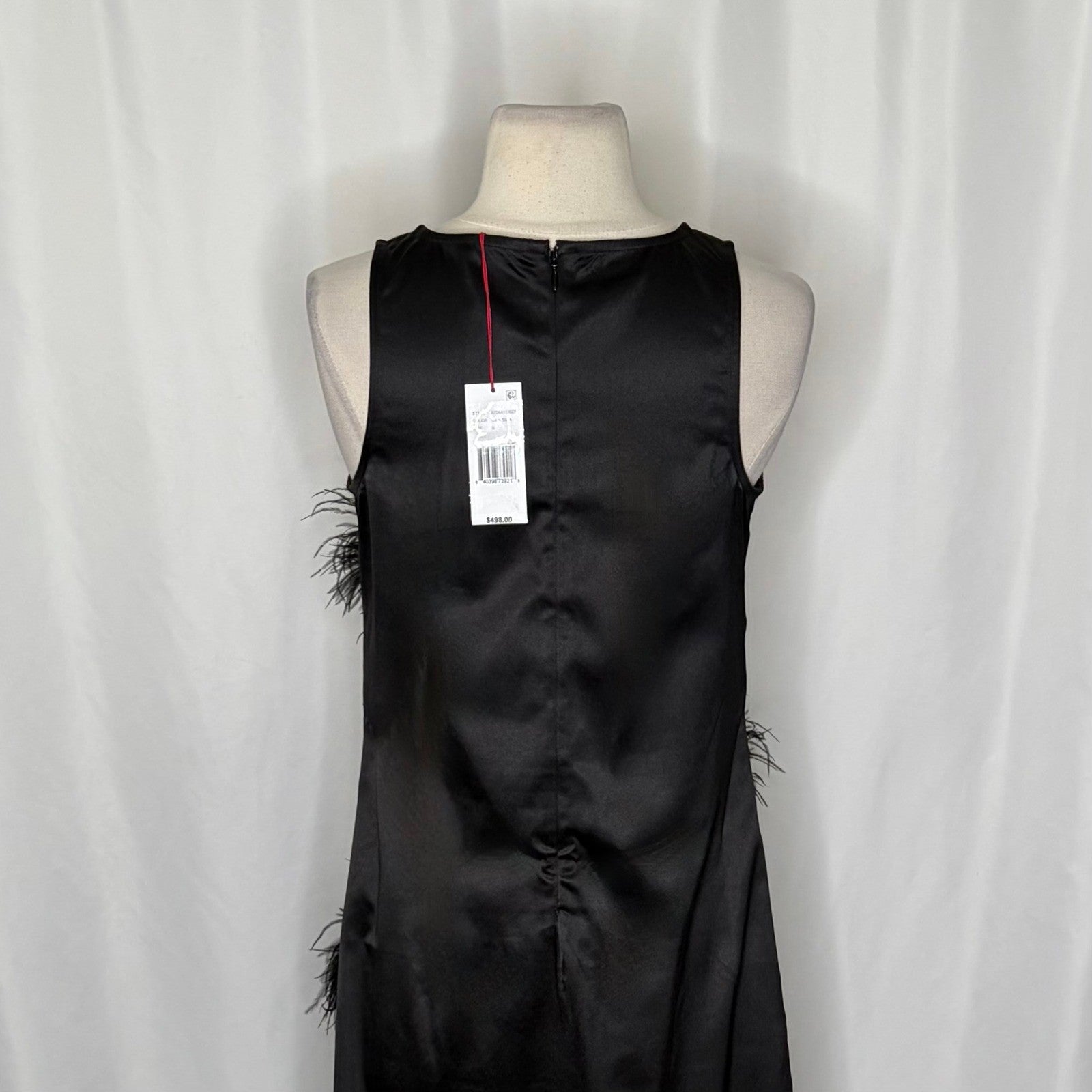 NWT!! FRANCES VALENTINE Feather Maxi Dress Solid Black Party Cocktails Small