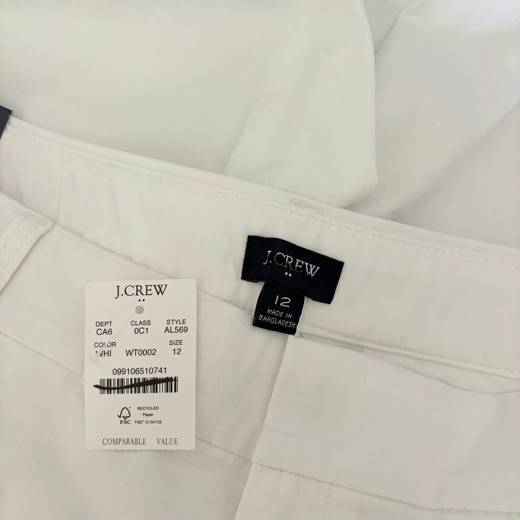 NWT!! J. CREW Factory 9" Frankie Bermuda Chino Shorts Solid White Preppy Size 12
