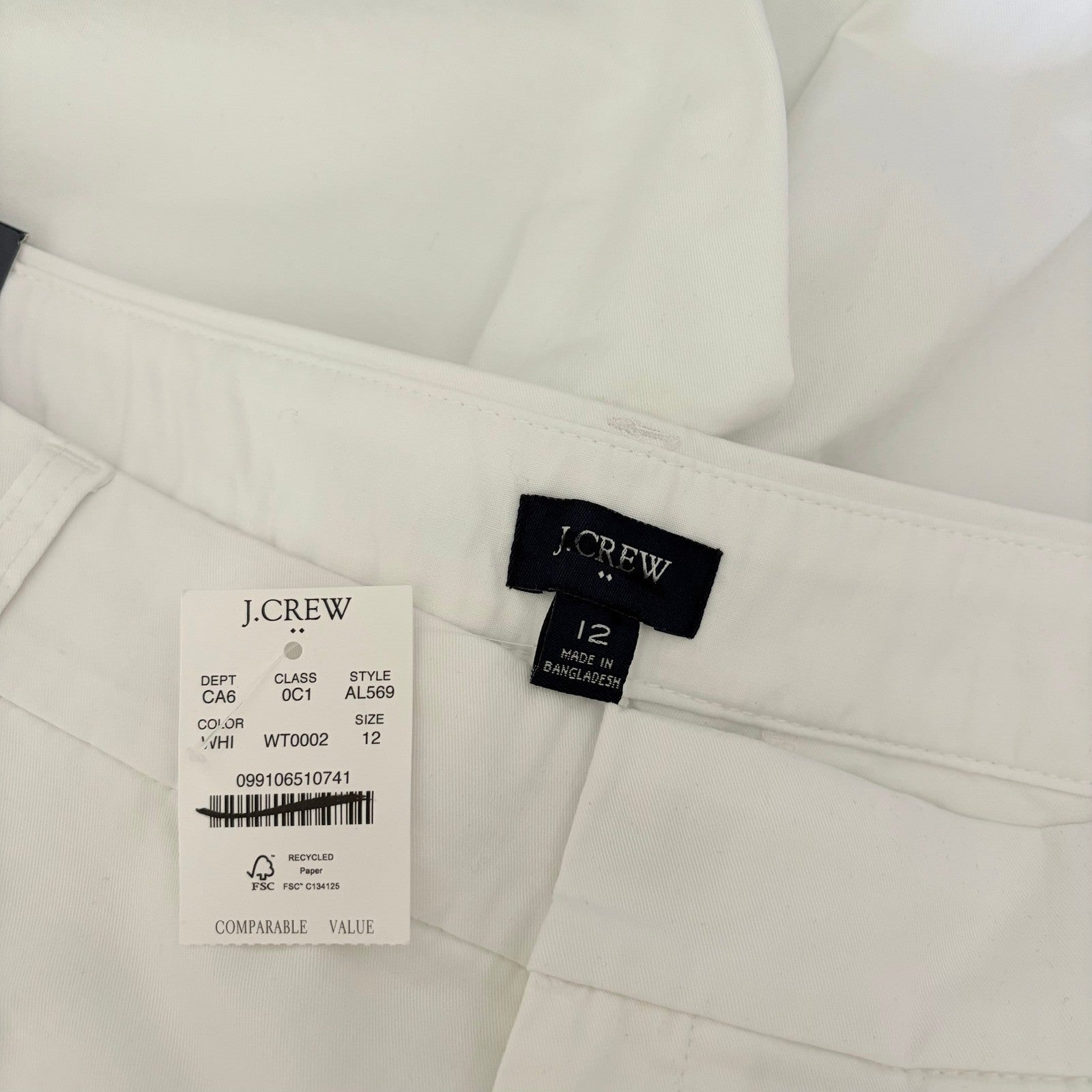 NWT!! J. CREW Factory 9" Frankie Bermuda Chino Shorts Solid White Preppy Size 12