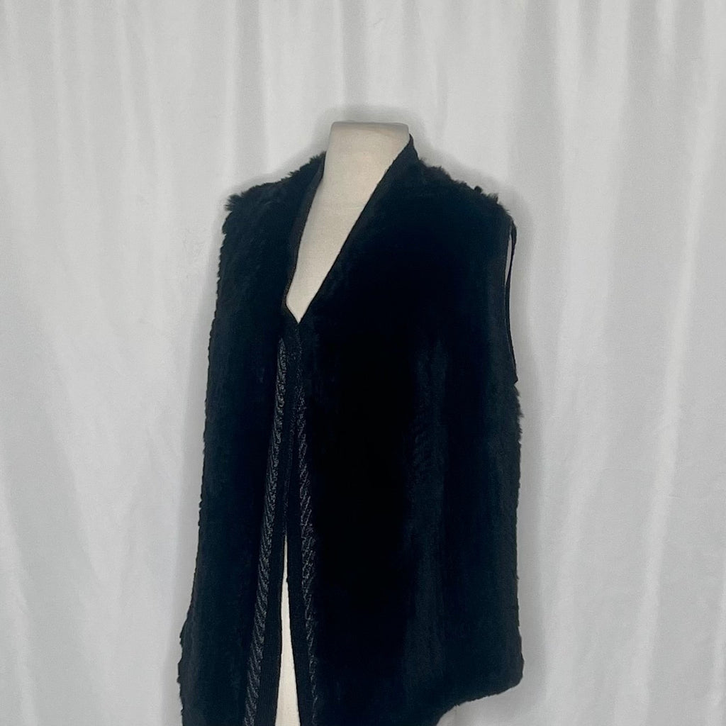 VINCE Rex Rabbit Fur Drape Front Sweater Vest Mixed Materials Knit Back X-Small