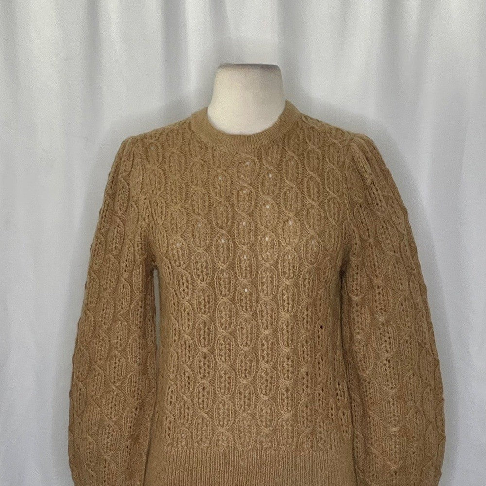 NWT!! J. CREW Balloon Sleeve Cable Knit Sweater Pale Clay Tan Brown X-Small