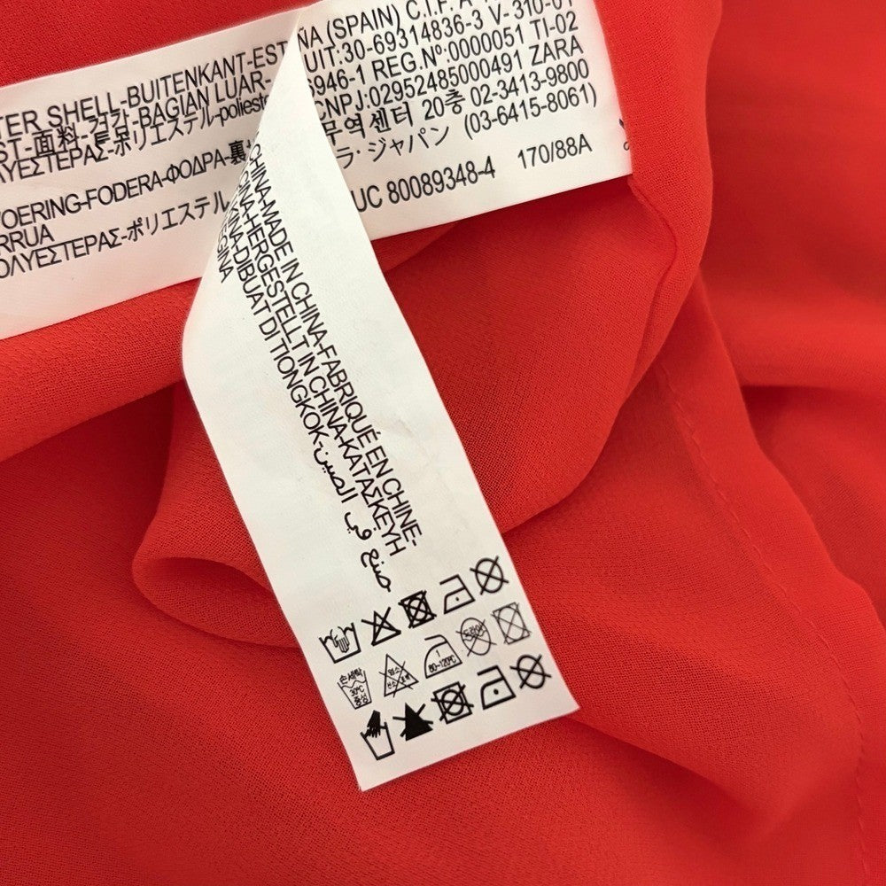 ZARA Pleated Ruffled Red Maxi Dress Plunge V Neckline Valentine 2731/060 Medium