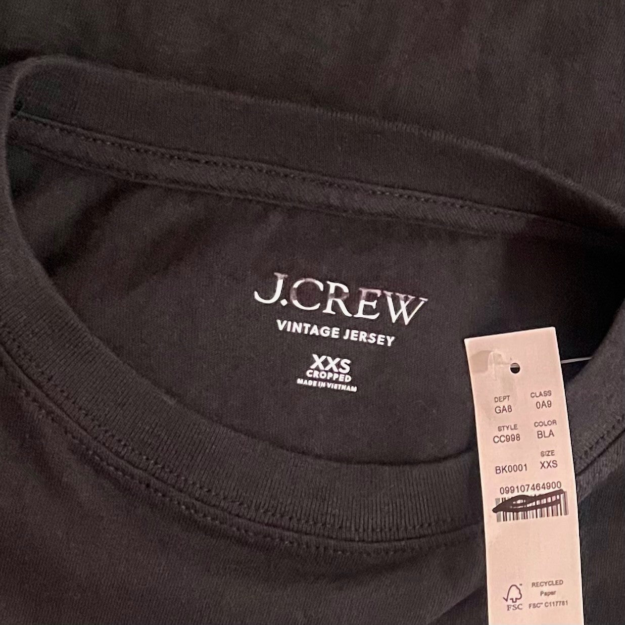 NWT!! J. CREW Vintage Jersey Long Sleeve T-Shirt Top Shirt Tee Solid Black XXS