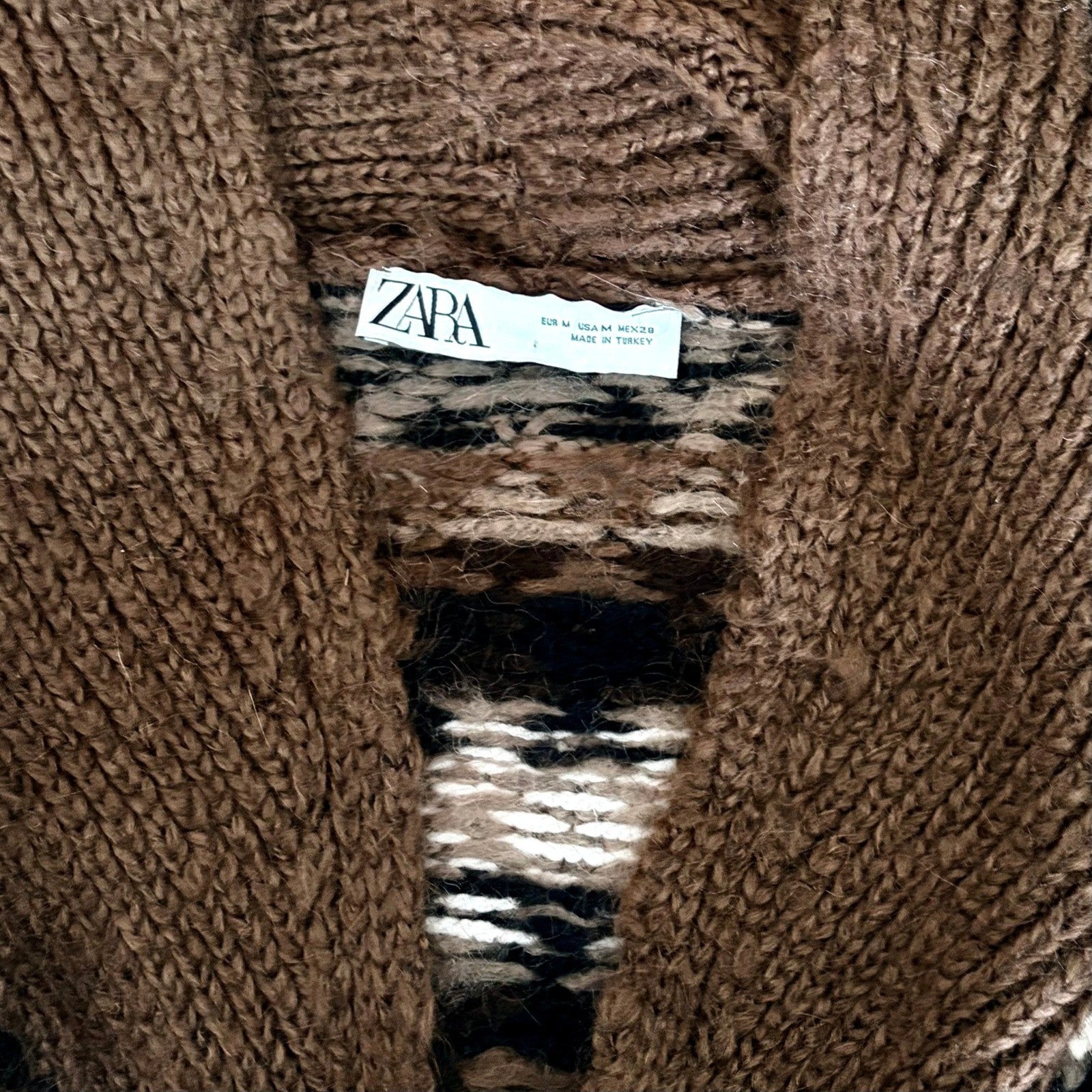 ZARA Fairisle Wool Mohair Cardigan Sweater Oversized Jacquard Knit Shawl Medium