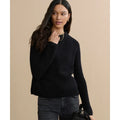 JENNI KAYNE Cashmere Fisherman Sweater Solid Black Raglan Knitwear Knit Large