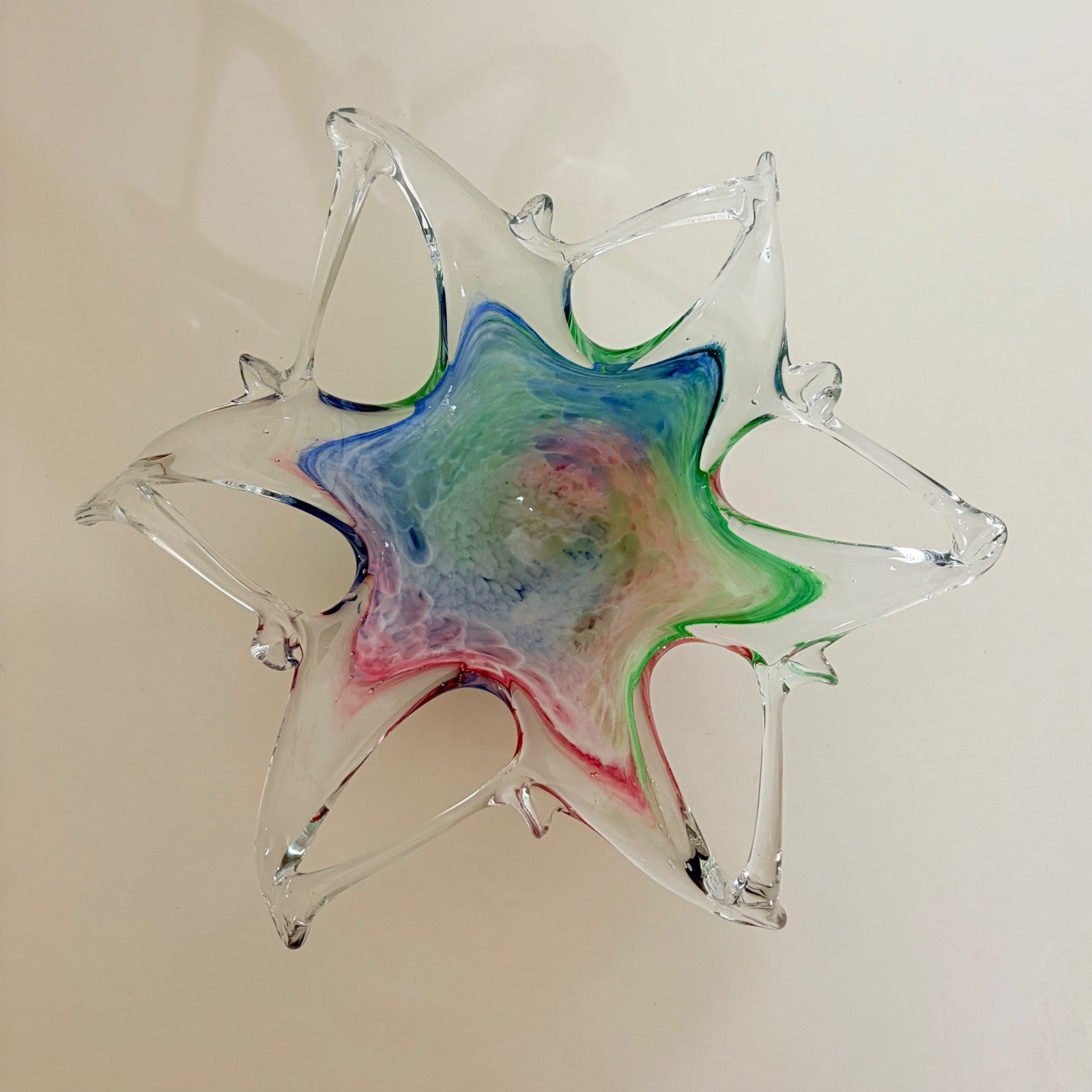 Vintage MCM Free Form Pulled Art Glass Pastel Color Bowl Mid Century Modern