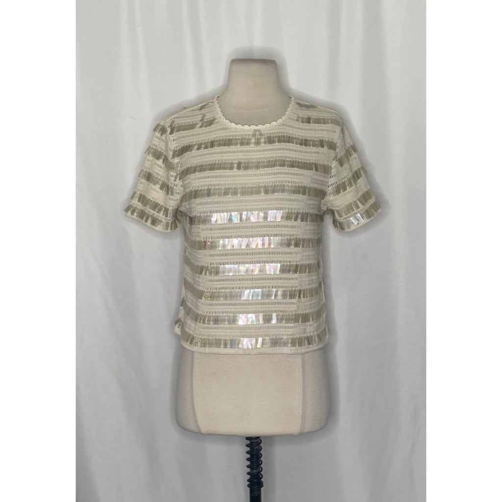 NWT!! J. CREW Crochet Shirt Shimmery Sequins Knit Party Glam Preppy X-Small