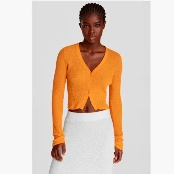 RAG & BONE Soleil Ribbed Cotton-Blend Cardigan Sweater Marigold Orange Small